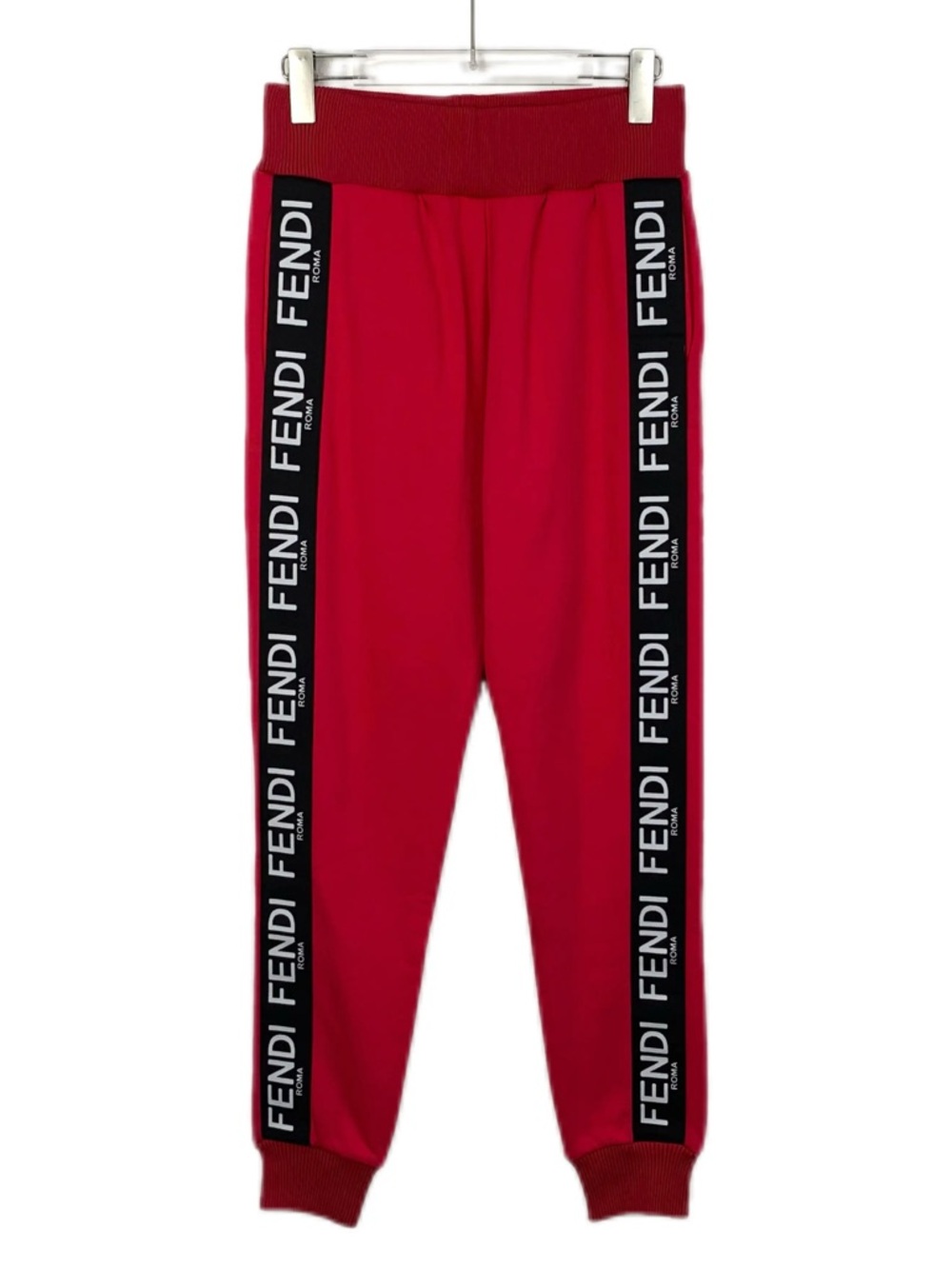 🌹Fendi Red Jogger Pants with Black Logo Tape, Size IT 42 or US 6
